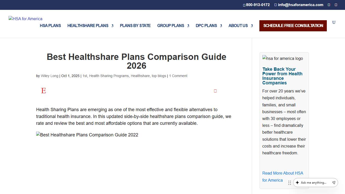 Best Healthshare Plans Comparison Guide 2026 HSA for America